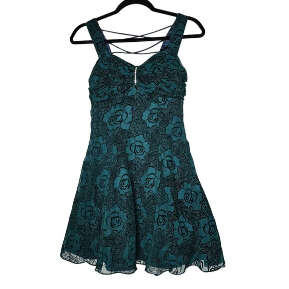 Vintage Zum Zum Size 4 Green Velvet Floral Mini Dress Forest Fairy Whimsigoth - Picture 1 of 11